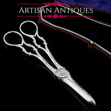 Load image into Gallery viewer, Antique Victorian Solid Silver Grape Scissors with Fine Engravings - John Gilbert 1865