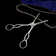 Load image into Gallery viewer, Antique Victorian Solid Silver Grape Scissors with Fine Engravings - John Gilbert 1865