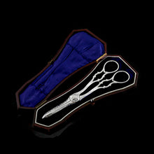 Load image into Gallery viewer, Antique Victorian Solid Silver Grape Scissors with Fine Engravings - John Gilbert 1865