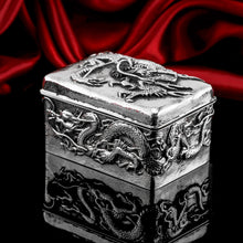 Load image into Gallery viewer, Antique Japanese Solid Silver Box with Embossed Dragons - Meiji Period c.1900