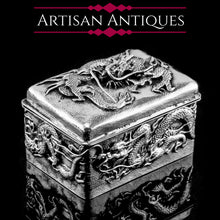 Load image into Gallery viewer, Antique Japanese Solid Silver Box with Embossed Dragons - Meiji Period c.1900