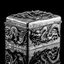 Load image into Gallery viewer, Antique Japanese Solid Silver Box with Embossed Dragons - Meiji Period c.1900