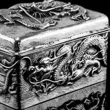 Load image into Gallery viewer, Antique Japanese Solid Silver Box with Embossed Dragons - Meiji Period c.1900