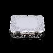 Load image into Gallery viewer, A Large Antique Victorian Solid Sterling Silver Table Snuff Box with Intricate Engravings - Edward Smith 1853
