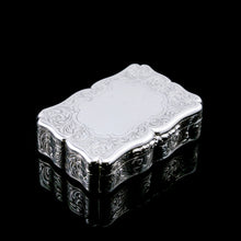 Load image into Gallery viewer, A Large Antique Victorian Solid Sterling Silver Table Snuff Box with Intricate Engravings - Edward Smith 1853