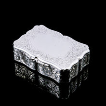 Load image into Gallery viewer, A Large Antique Victorian Solid Sterling Silver Table Snuff Box with Intricate Engravings - Edward Smith 1853