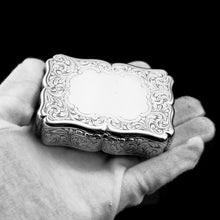 Load image into Gallery viewer, A Large Antique Victorian Solid Sterling Silver Table Snuff Box with Intricate Engravings - Edward Smith 1853