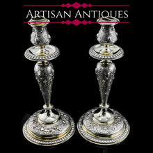 Load image into Gallery viewer, Magnificent Pair of Antique Solid Silver Parcel Gilt Candlesticks - c.1890s