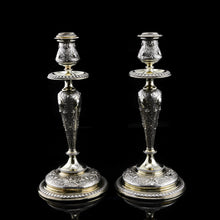 Load image into Gallery viewer, Magnificent Pair of Antique Solid Silver Parcel Gilt Candlesticks - c.1890s