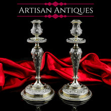 Load image into Gallery viewer, Magnificent Pair of Antique Solid Silver Parcel Gilt Candlesticks - c.1890s