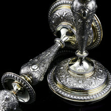 Load image into Gallery viewer, Magnificent Pair of Antique Solid Silver Parcel Gilt Candlesticks - c.1890s