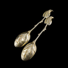 Load image into Gallery viewer, A Beautiful Pair of Antique Victorian Solid Silver Gilt Naturalistic Leaf Spoons - Sebastian Crespell 1842