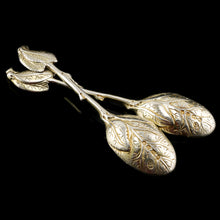 Load image into Gallery viewer, A Beautiful Pair of Antique Victorian Solid Silver Gilt Naturalistic Leaf Spoons - Sebastian Crespell 1842