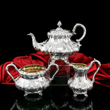 Load image into Gallery viewer, Antique Solid Silver Victorian Tea Set with Beautiful Chased Decoration - Roberts & Slater 1849