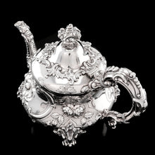 Load image into Gallery viewer, Antique Victorian Solid Silver 3 Piece Tea Set/Service with Fabulous 'Louis' Style Chasing and Figural Masks - Barnard 1857