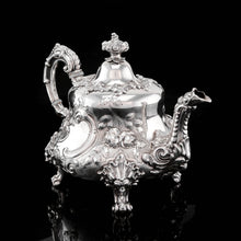 Load image into Gallery viewer, Antique Victorian Solid Silver 3 Piece Tea Set/Service with Fabulous 'Louis' Style Chasing and Figural Masks - Barnard 1857