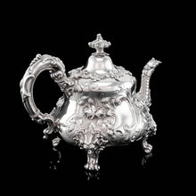 Load image into Gallery viewer, Antique Victorian Solid Silver 3 Piece Tea Set/Service with Fabulous 'Louis' Style Chasing and Figural Masks - Barnard 1857