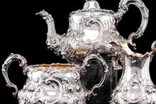 Load image into Gallery viewer, Antique Victorian Solid Silver 3 Piece Tea Set/Service with Fabulous 'Louis' Style Chasing and Figural Masks - Barnard 1857