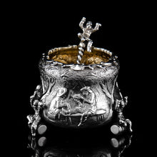 Load image into Gallery viewer, Rare Antique Victorian Solid Silver 'Teniers Pattern' Salt Cellars - F B Thomas & Co 1882