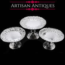 Load image into Gallery viewer, Magnificent Large Antique Victorian Set of Three Comport/Tazza Suites with Fine Chased Engravings - Martin Hall & Co 1890 - Artisan Antiques