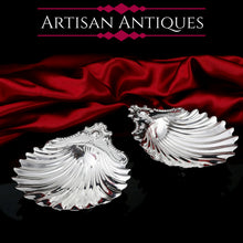 Load image into Gallery viewer, Antique Victorian Solid Silver Pair of Butter Dishes, Shell Design - Josiah Williams & Co 1894