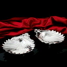 Load image into Gallery viewer, Antique Victorian Solid Silver Pair of Butter Dishes, Shell Design - Josiah Williams & Co 1894