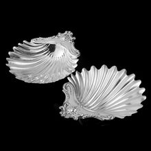 Load image into Gallery viewer, Antique Victorian Solid Silver Pair of Butter Dishes, Shell Design - Josiah Williams & Co 1894