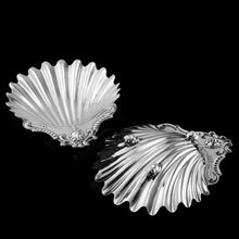 Load image into Gallery viewer, Antique Victorian Solid Silver Pair of Butter Dishes, Shell Design - Josiah Williams & Co 1894