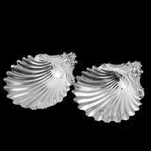 Load image into Gallery viewer, Antique Victorian Solid Silver Pair of Butter Dishes, Shell Design - Josiah Williams & Co 1894
