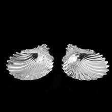 Load image into Gallery viewer, Antique Victorian Solid Silver Pair of Butter Dishes, Shell Design - Josiah Williams & Co 1894