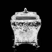 Load image into Gallery viewer, Antique Georgian Solid Sterling Silver Tea Caddy with Floral Embossed Design and Coat of Arms - Daniel Smith & Robert Sharp 1765