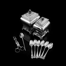 Load image into Gallery viewer, Antique Solid Silver Tea Caddy/Canister Set with Shagreen Box Case & Accessories - Peter (Pierre) Gillois 1759