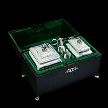Load image into Gallery viewer, Antique Solid Silver Tea Caddy/Canister Set with Shagreen Box Case & Accessories - Peter (Pierre) Gillois 1759