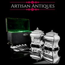 Load image into Gallery viewer, Antique Solid Silver Tea Caddy/Canister Set with Shagreen Box Case & Accessories - Peter (Pierre) Gillois 1759