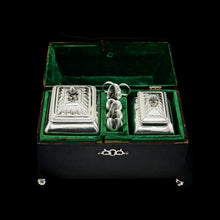 Load image into Gallery viewer, Antique Solid Silver Tea Caddy/Canister Set with Shagreen Box Case & Accessories - Peter (Pierre) Gillois 1759