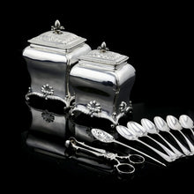 Load image into Gallery viewer, Antique Solid Silver Tea Caddy/Canister Set with Shagreen Box Case & Accessories - Peter (Pierre) Gillois 1759