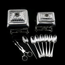 Load image into Gallery viewer, Antique Solid Silver Tea Caddy/Canister Set with Shagreen Box Case & Accessories - Peter (Pierre) Gillois 1759