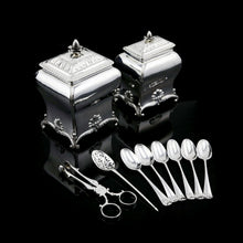Load image into Gallery viewer, Antique Solid Silver Tea Caddy/Canister Set with Shagreen Box Case & Accessories - Peter (Pierre) Gillois 1759