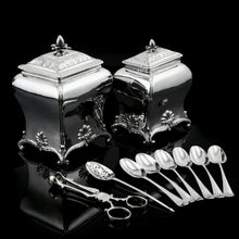 Load image into Gallery viewer, Antique Solid Silver Tea Caddy/Canister Set with Shagreen Box Case & Accessories - Peter (Pierre) Gillois 1759