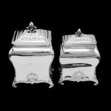Load image into Gallery viewer, Antique Solid Silver Tea Caddy/Canister Set with Shagreen Box Case & Accessories - Peter (Pierre) Gillois 1759
