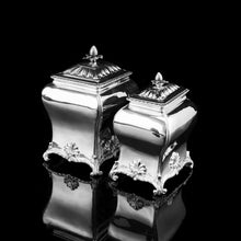 Load image into Gallery viewer, Antique Solid Silver Tea Caddy/Canister Set with Shagreen Box Case & Accessories - Peter (Pierre) Gillois 1759