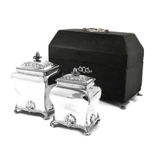 Load image into Gallery viewer, Antique Solid Silver Tea Caddy/Canister Set with Shagreen Box Case & Accessories - Peter (Pierre) Gillois 1759