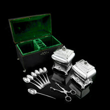 Load image into Gallery viewer, Antique Solid Silver Tea Caddy/Canister Set with Shagreen Box Case & Accessories - Peter (Pierre) Gillois 1759