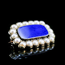 Load image into Gallery viewer, Antique Victorian 15K Gold Brooch Blue Enamel & Seed Pearl