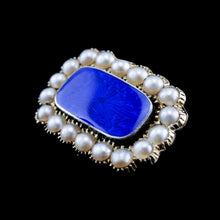 Load image into Gallery viewer, Antique Victorian 15K Gold Brooch Blue Enamel & Seed Pearl