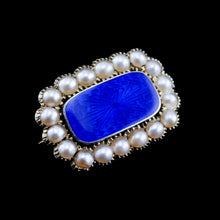 Load image into Gallery viewer, Antique Victorian 15K Gold Brooch Blue Enamel & Seed Pearl