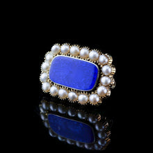 Load image into Gallery viewer, Antique Victorian 15K Gold Brooch Blue Enamel & Seed Pearl