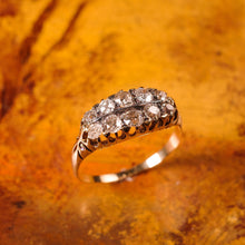 Load image into Gallery viewer, Antique Victorian 18K Gold Diamond Ring Old Cut Two Row Boat-Shaped - c.1890