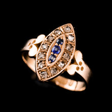 Load image into Gallery viewer, Stylish Antique Victorian 15K Sapphire and Diamond Navette Ring - 1893