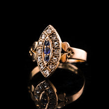 Load image into Gallery viewer, Stylish Antique Victorian 15K Sapphire and Diamond Navette Ring - 1893